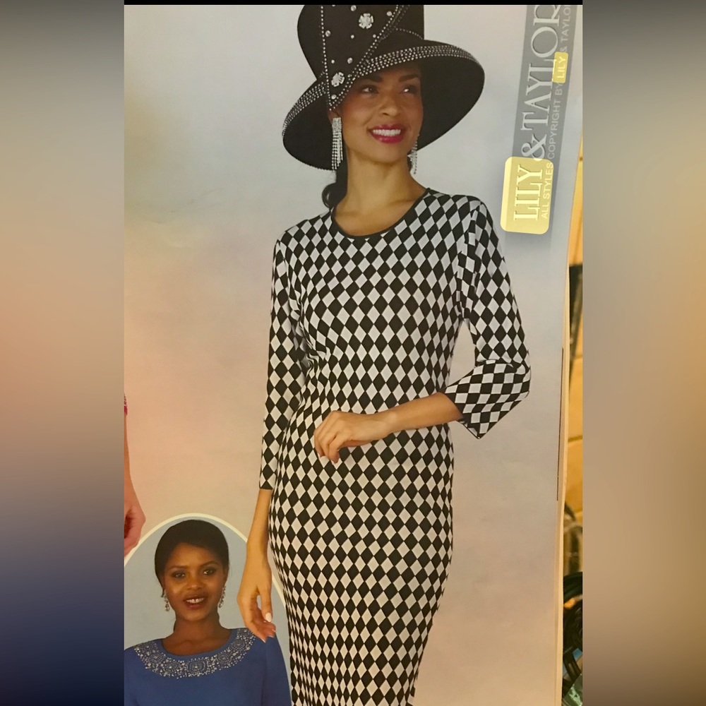 Lily and Taylor Black/ White Houndstooth Knit Dress